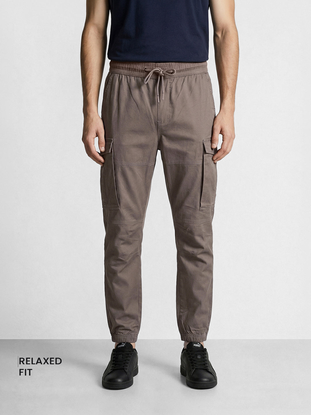 Men's Brown Regular Fit Solid Utility Cargo