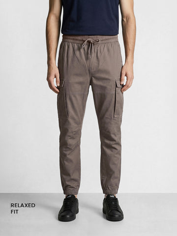 Men's Brown Regular Fit Solid Utility Cargo