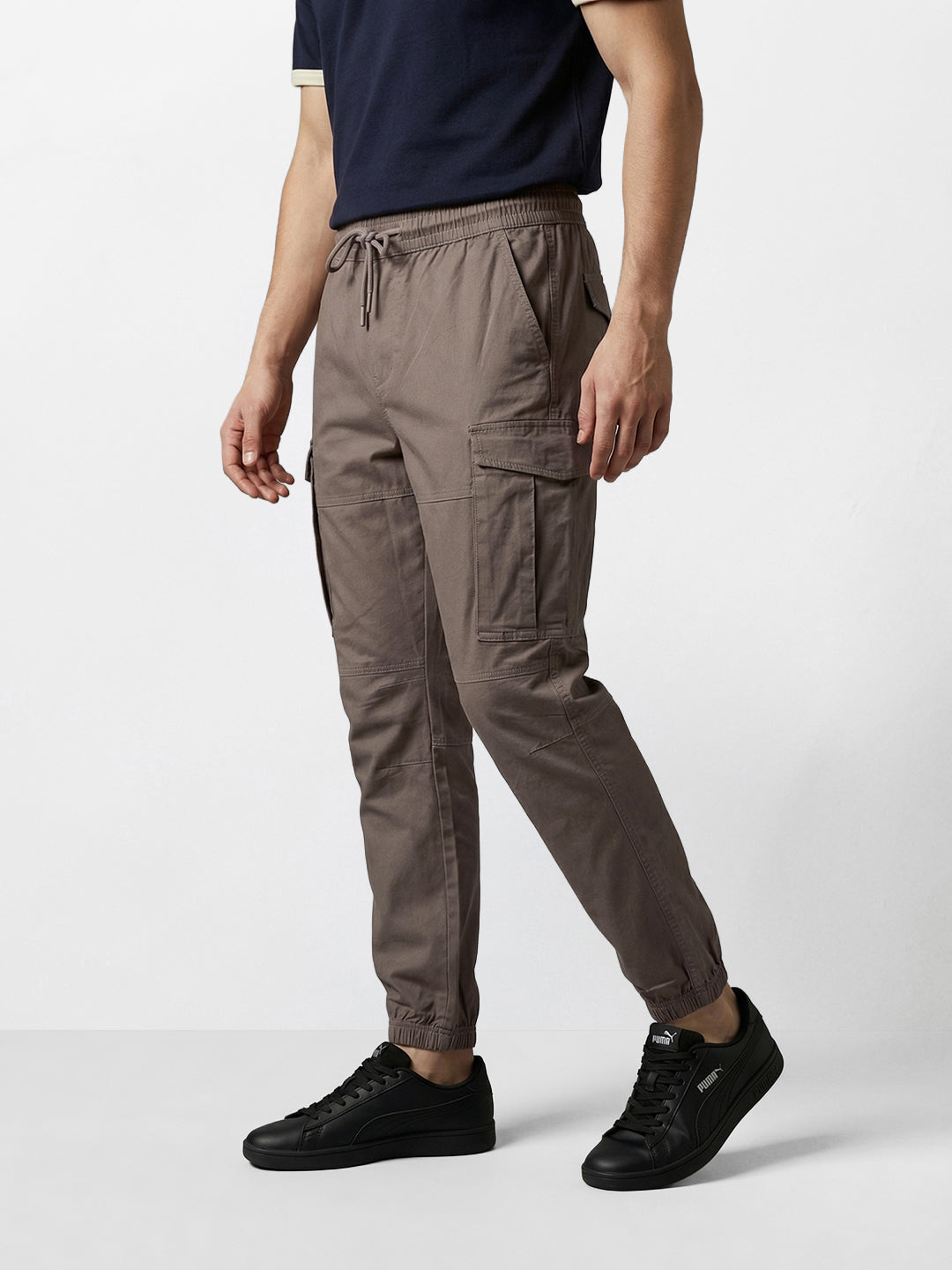 Men's Brown Regular Fit Solid Utility Cargo