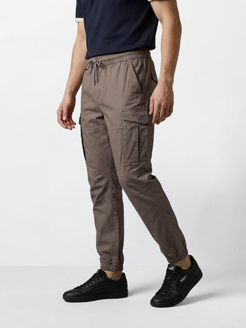 Men's Brown Regular Fit Solid Utility Cargo