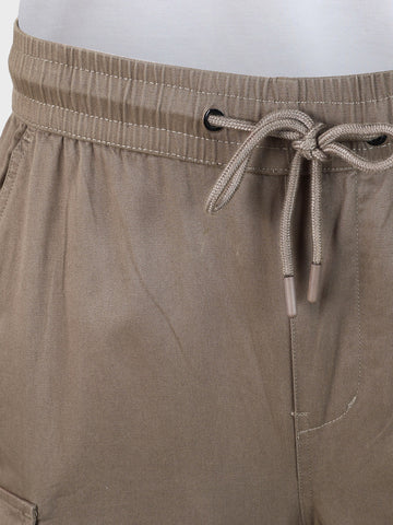 Men's Brown Regular Fit Solid Utility Cargo