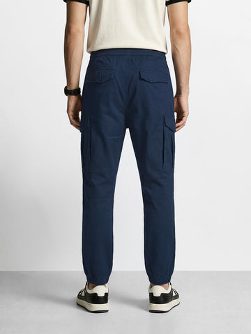 Men's Navy Blue Regular Fit Solid Utility Cargo
