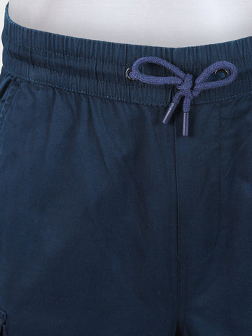 Men's Navy Blue Regular Fit Solid Utility Cargo