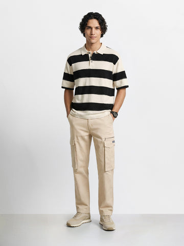 Men's Beige Relaxed Fit Solid Utility Cargo