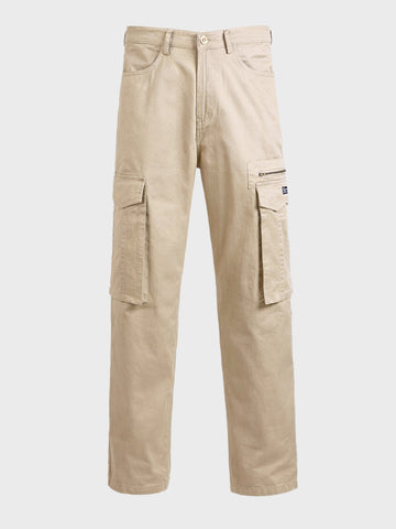 Men's Beige Relaxed Fit Solid Utility Cargo