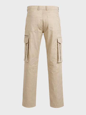Men's Beige Relaxed Fit Solid Utility Cargo
