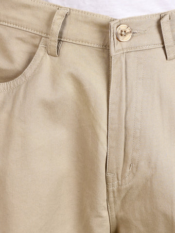 Men's Beige Relaxed Fit Solid Utility Cargo