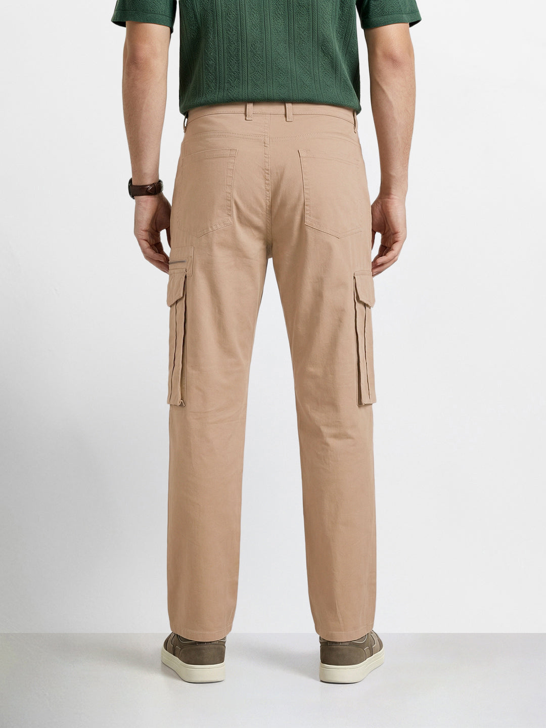 Men's Khaki Relaxed Fit Solid Utility Cargo