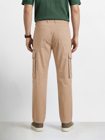 Men's Khaki Relaxed Fit Solid Utility Cargo