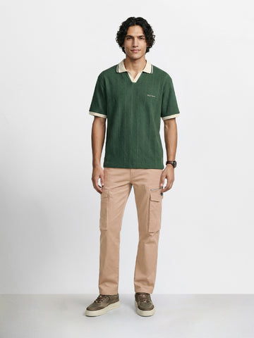 Men's Khaki Relaxed Fit Solid Utility Cargo