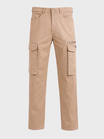 Men's Khaki Relaxed Fit Solid Utility Cargo