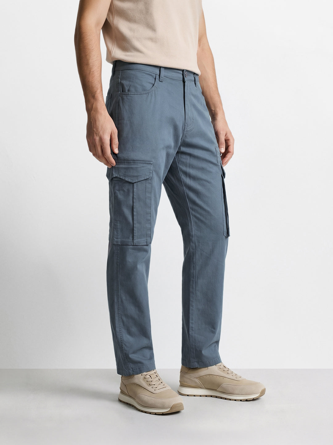 Men's Silver Relaxed Fit Solid Utility Cargo