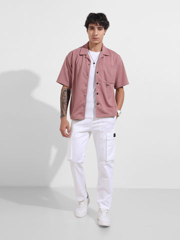 Men's White Relaxed Fit Solid Utility Cargo