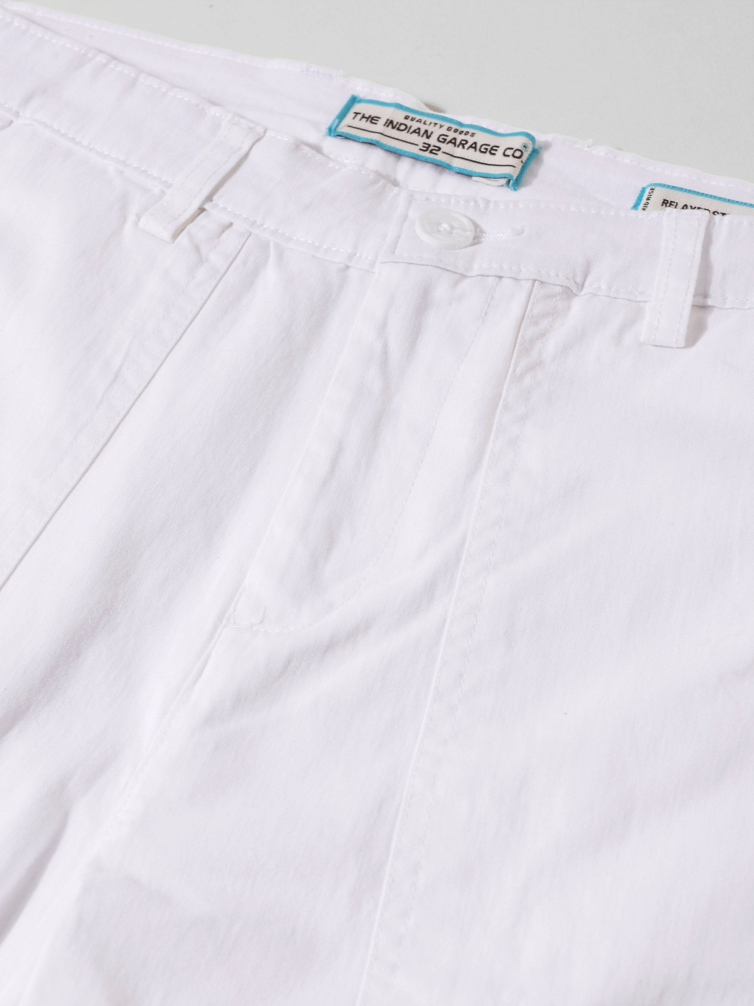 Men's White Relaxed Fit Solid Utility Cargo