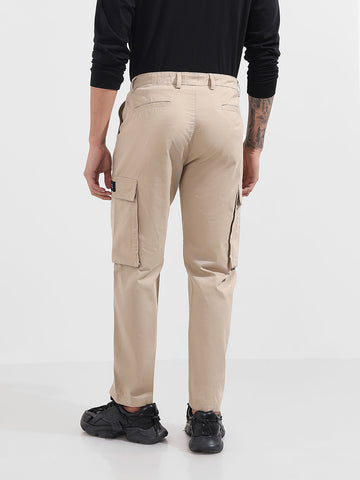 Men's Beige Relaxed Fit Solid Utility Cargo