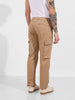 Men's Khaki Relaxed Fit Solid Utility Cargo