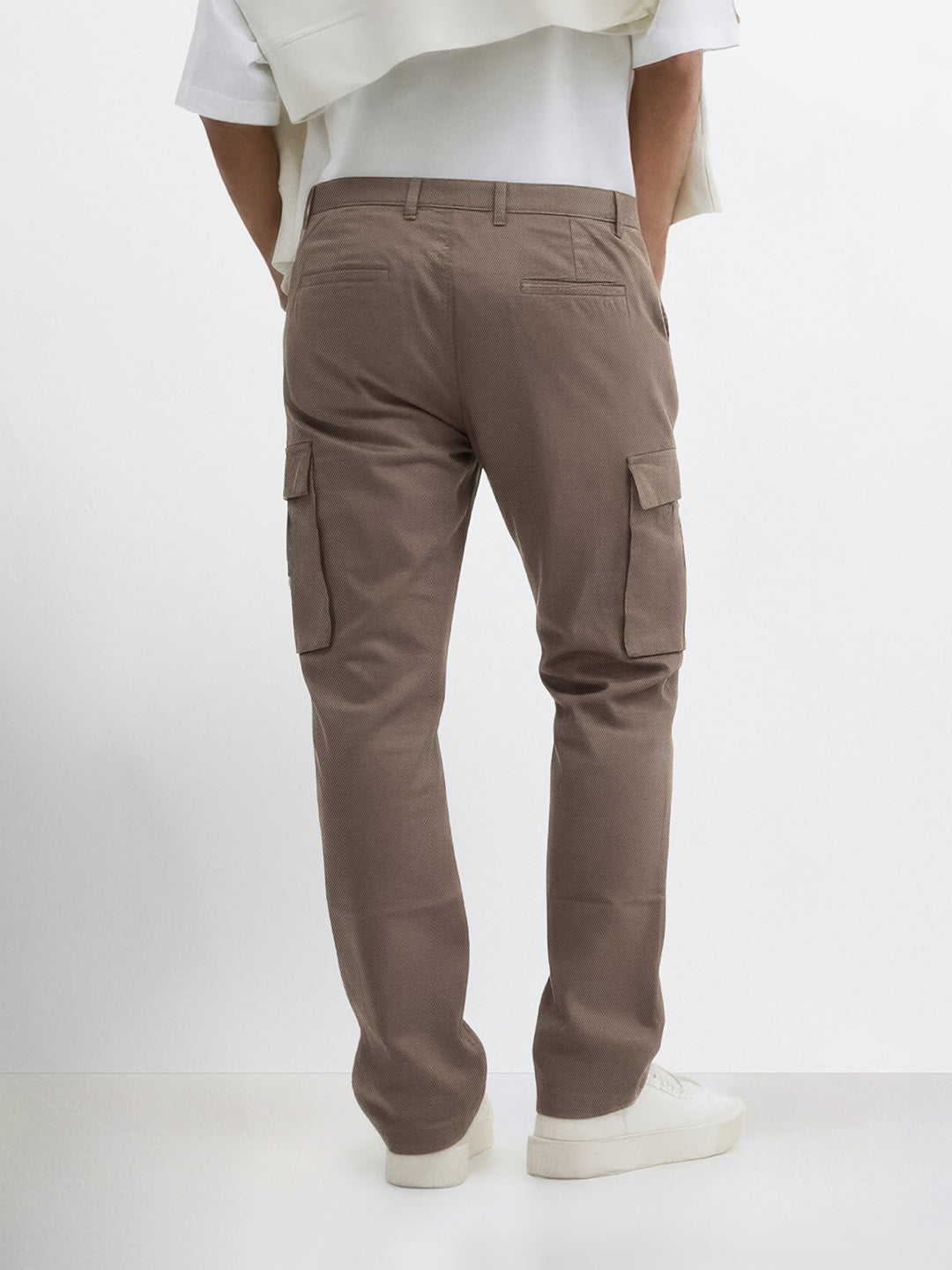 Men's Brown Relaxed Fit Solid Utility Cargo