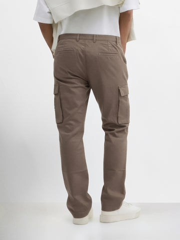 Men's Brown Relaxed Fit Solid Utility Cargo