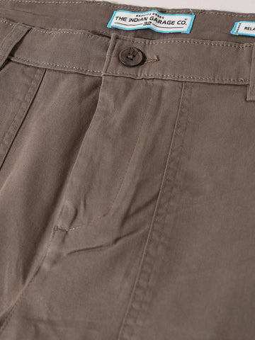 Men's Brown Relaxed Fit Solid Utility Cargo
