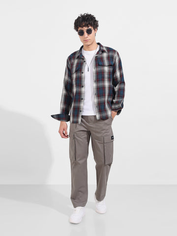 Men's Grey Relaxed Fit Solid Utility Cargo