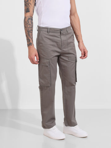 Men's Grey Relaxed Fit Solid Utility Cargo