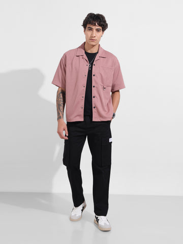 Men's Black Relaxed Fit Solid Utility Cargo