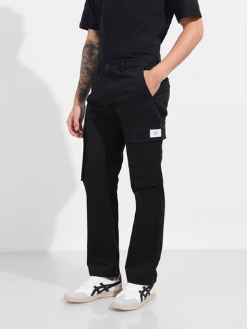 Men's Black Relaxed Fit Solid Utility Cargo