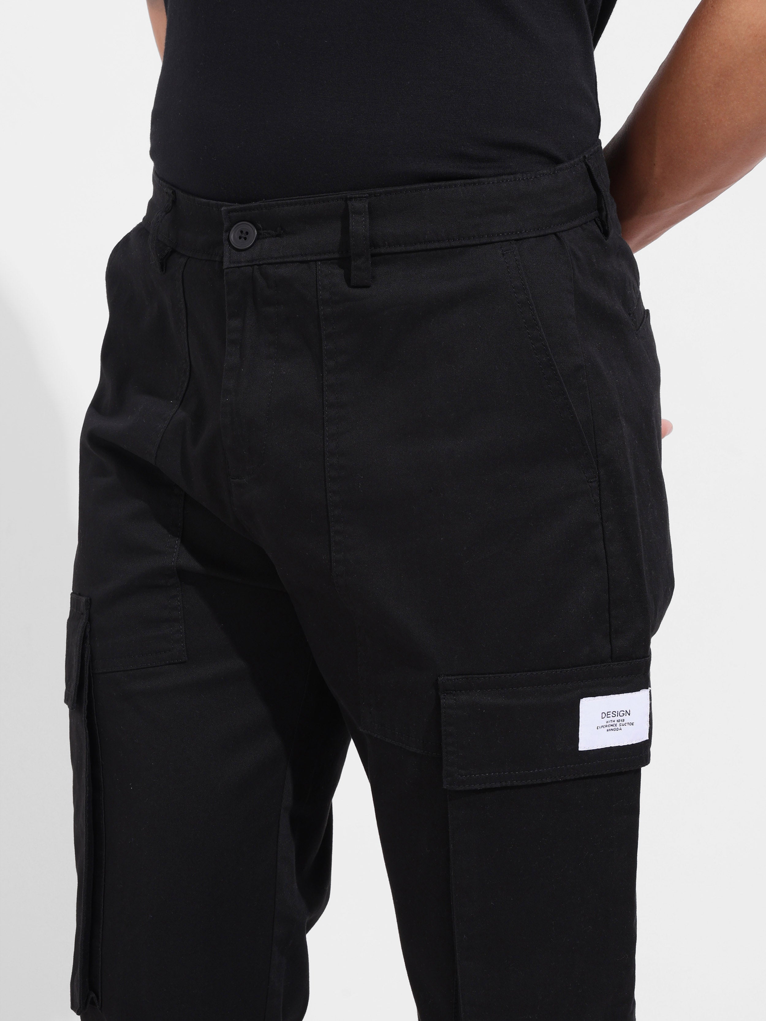 Men's Black Relaxed Fit Solid Utility Cargo