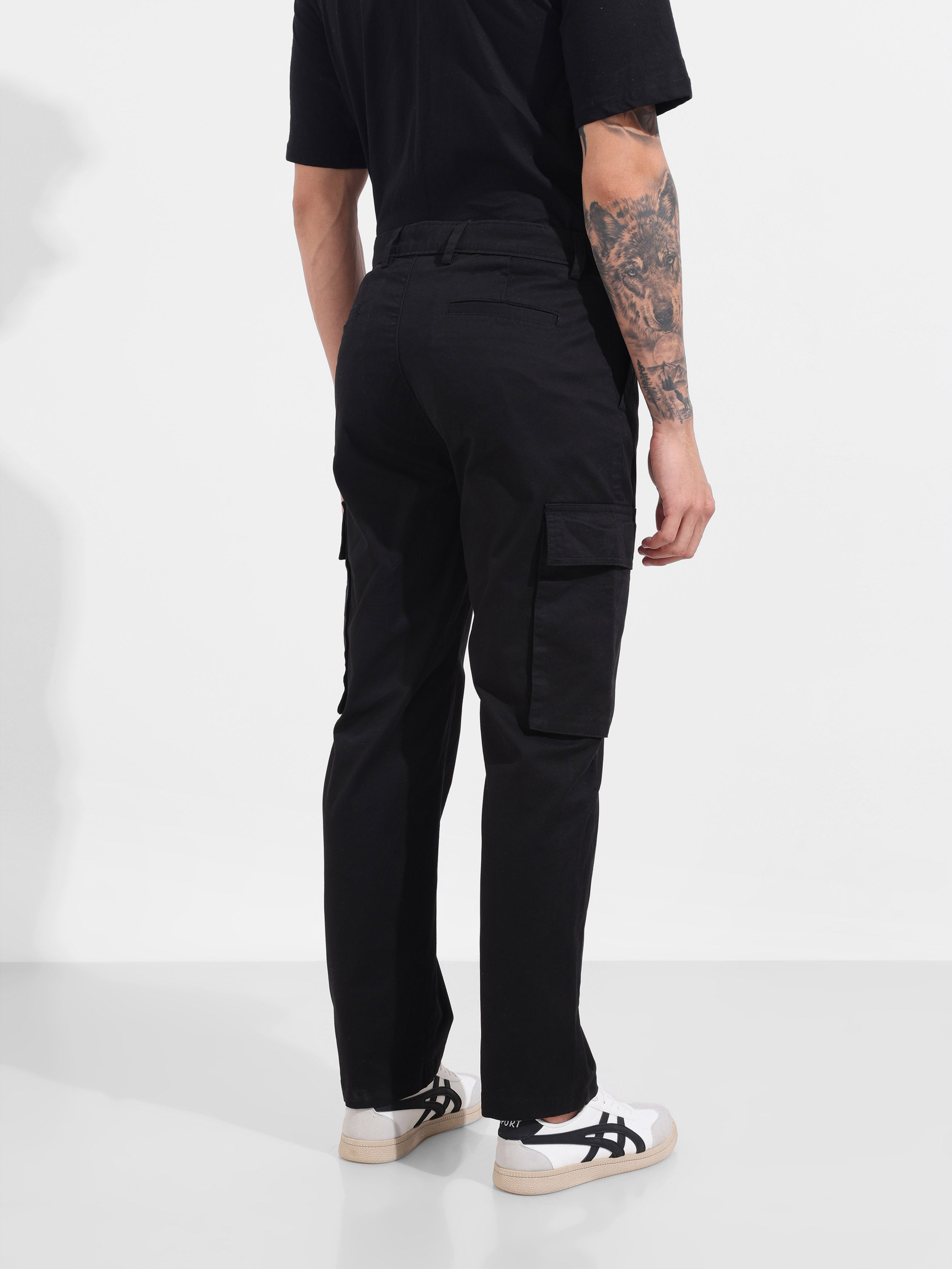 Men's Black Relaxed Fit Solid Utility Cargo