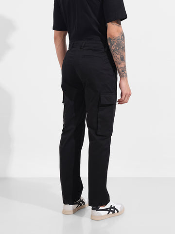 Men's Black Relaxed Fit Solid Utility Cargo