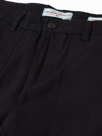 Men's Black Relaxed Fit Solid Utility Cargo
