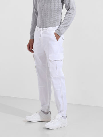 Men's White Regular Fit Solid Utility Cargo