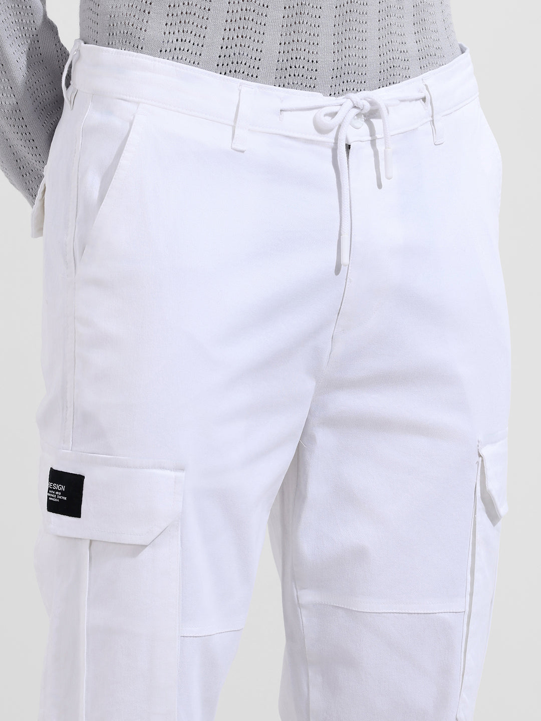 Men's White Regular Fit Solid Utility Cargo