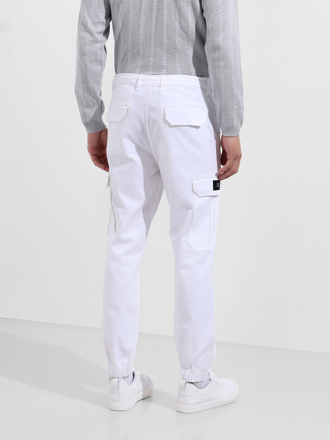 Men's White Regular Fit Solid Utility Cargo