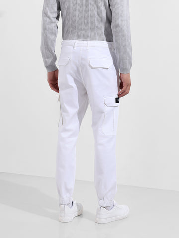 Men's White Regular Fit Solid Utility Cargo