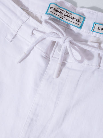 Men's White Regular Fit Solid Utility Cargo