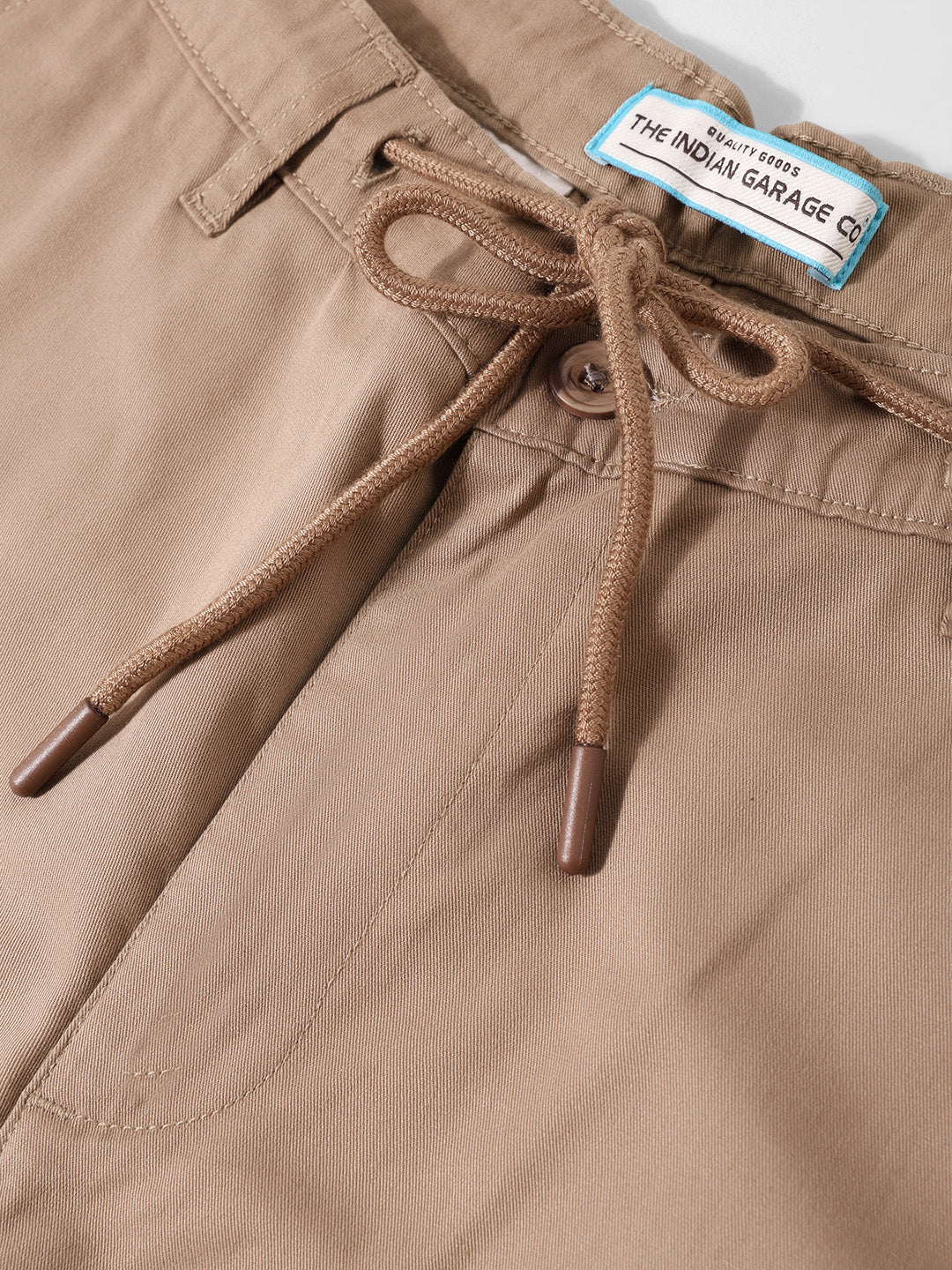 Men's Khaki Regular Fit Solid Utility Cargo