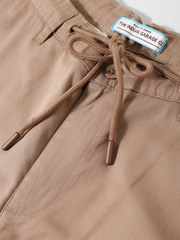 Men's Khaki Regular Fit Solid Utility Cargo
