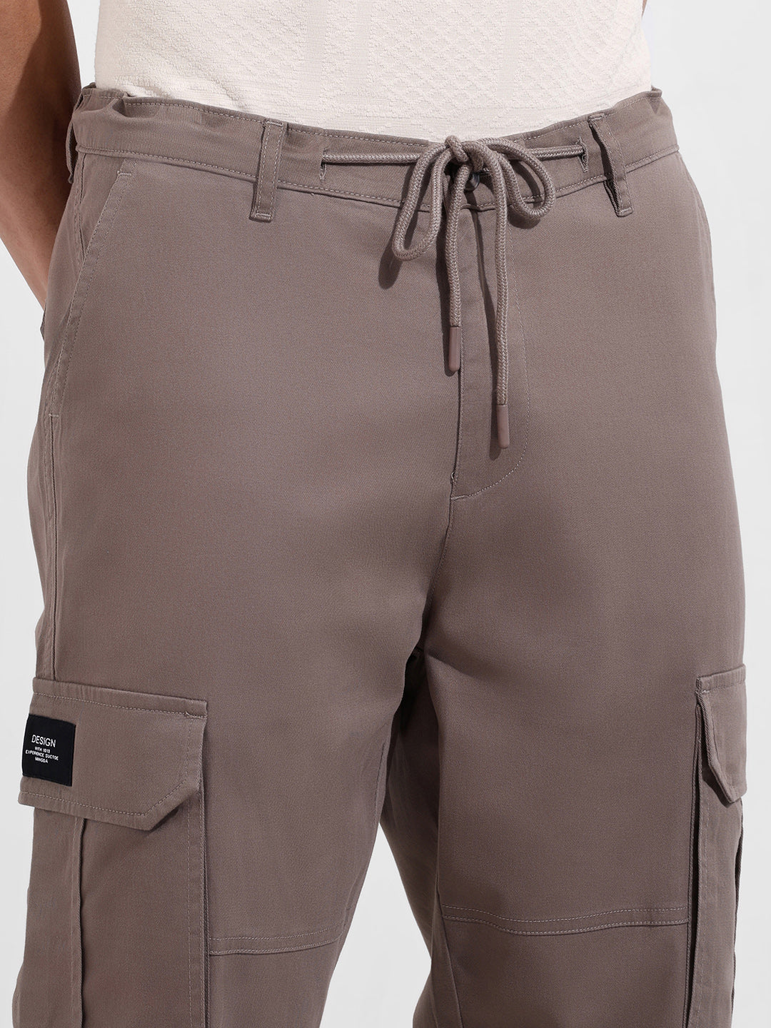 Men's Brown Regular Fit Solid Utility Cargo