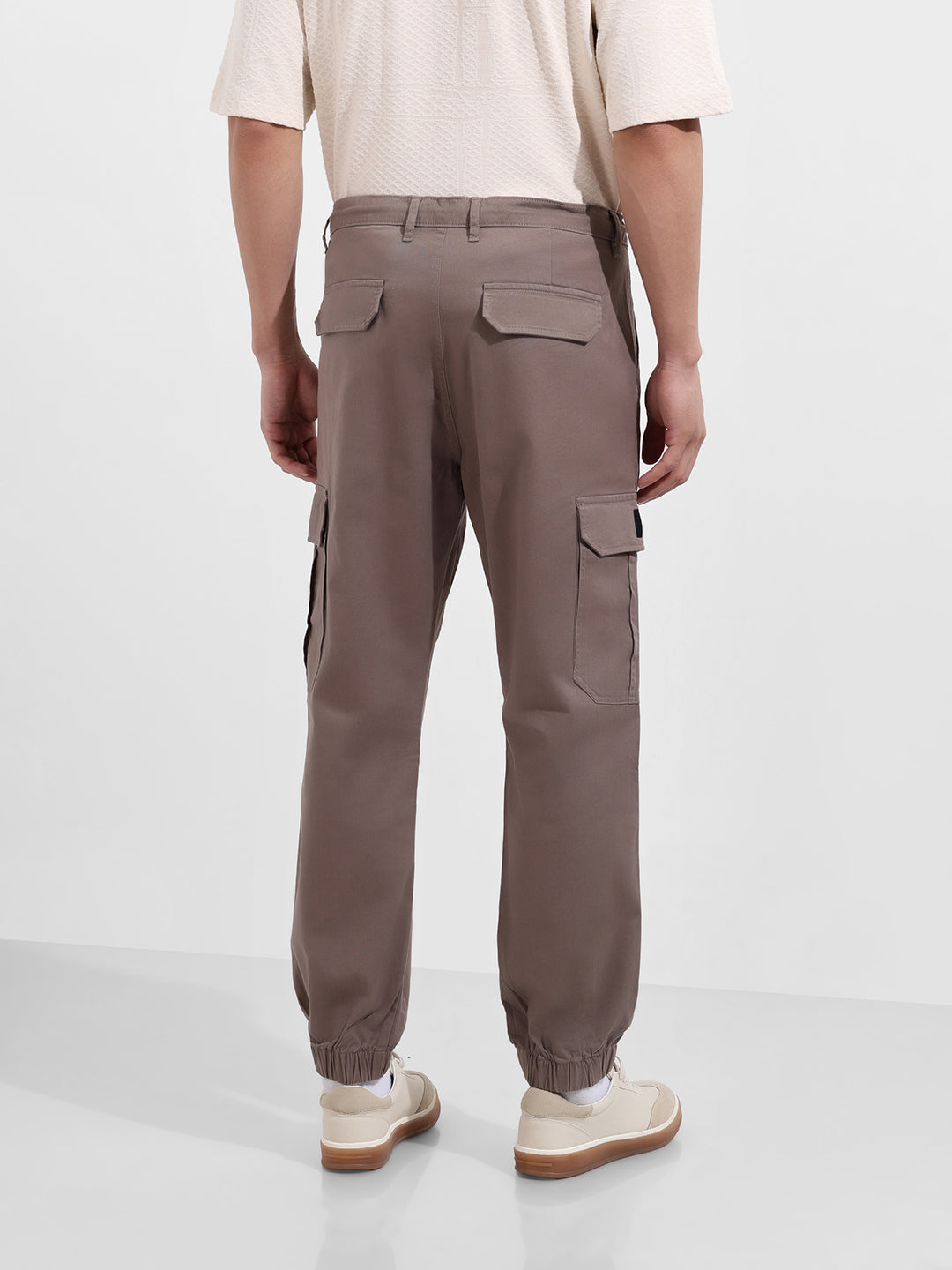 Men's Brown Regular Fit Solid Utility Cargo