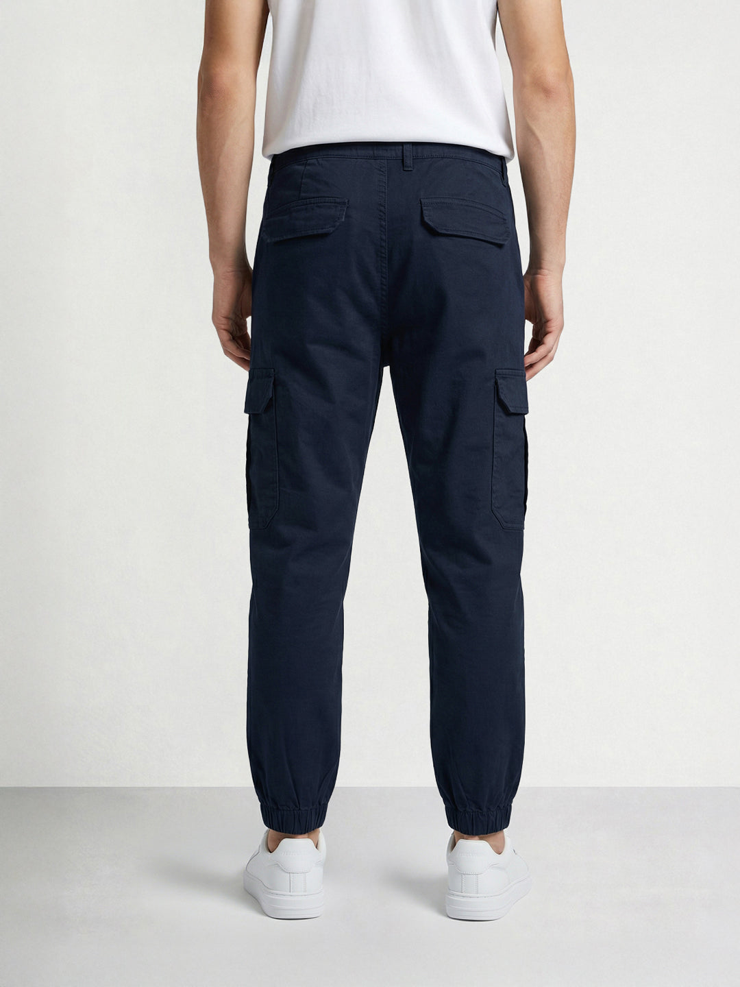 Men's Blue Regular Fit Solid Utility Cargo