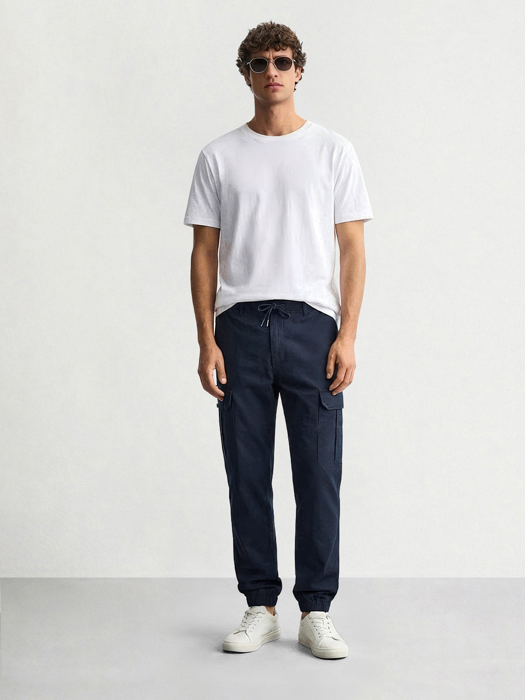 Men's Blue Regular Fit Solid Utility Cargo