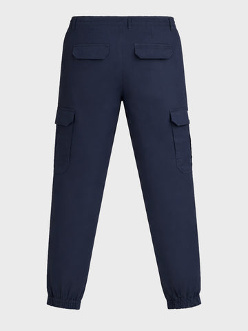 Men's Navy Blue Regular Fit Solid Utility Cargo