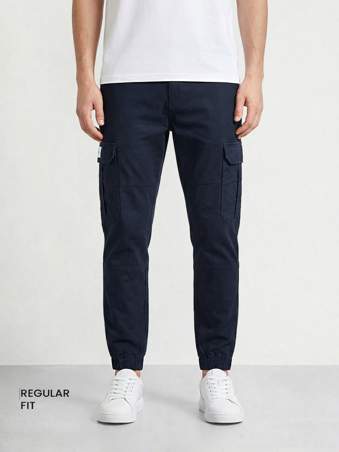 Men's Blue Regular Fit Solid Utility Cargo