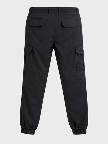 Men's Black Regular Fit Solid Utility Cargo
