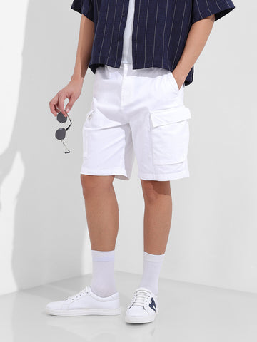 Men's White Relaxed Fit Solid Utility Shorts