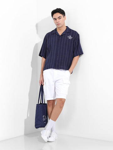 Men's White Relaxed Fit Solid Utility Shorts