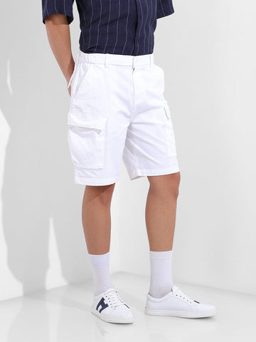 Men's White Relaxed Fit Solid Utility Shorts