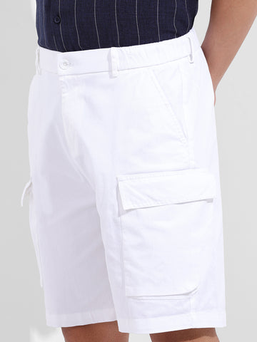 Men's White Relaxed Fit Solid Utility Shorts