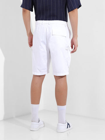 Men's White Relaxed Fit Solid Utility Shorts